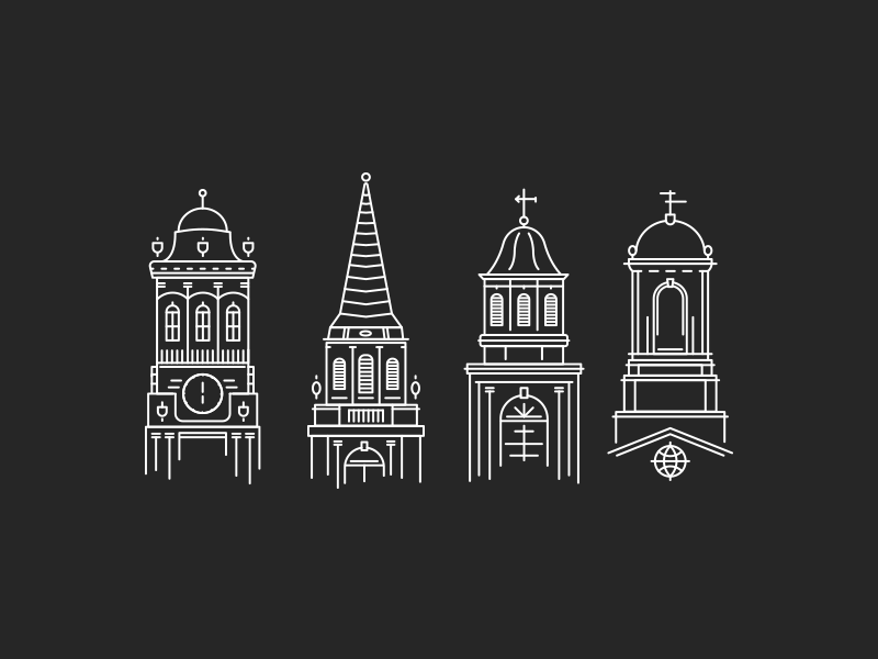 Historic Buildings 2d building campus christian church city design flat gif historic history illustration skyscraper south southern steeple tower traditional university vector