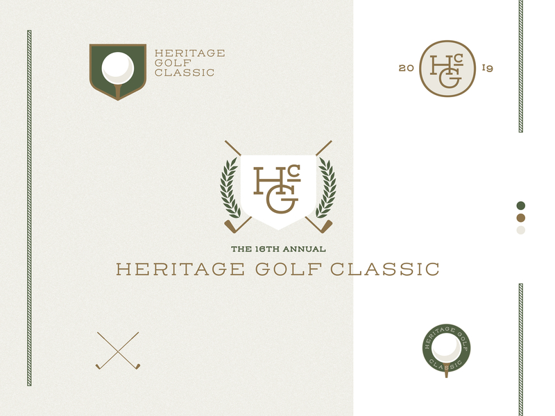 Heritage Golf Classic 2019 beige branding classic design gold golf heritage idea identity leaves logo monogram olive shield sports system tiger tournament typography