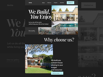 Architectural firm website architecture construction dark theme design houses housing ui website