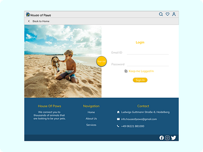 House of Paws Sign In/Login Page