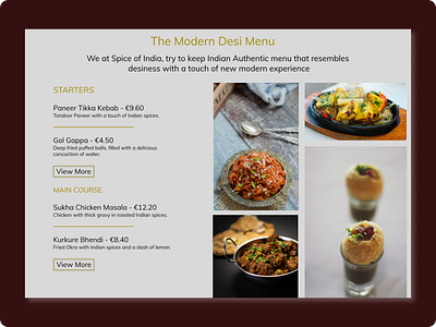 Spice of India Menu Page