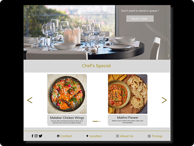 Spice of India Booking and Chef's Special adobexd booking corosal design designinspiration dishes food footer graphic design indian logo menu restaurant table ui uidesign ux uxdesign webdesign website