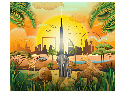 Printable Promo Artwork cityscape desert digital dubai graphic design illustration merchandise print safari vector