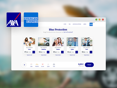 Blue Protection amex axa casa configurator cyber insurance mobilità payment salute tech ui ux