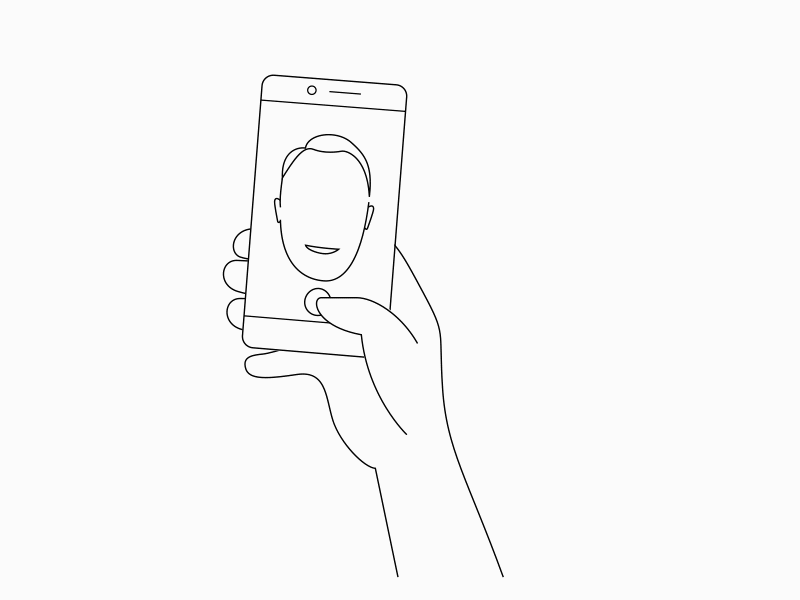 Selfie animation face flash hand lottie phone photo placeholder registration selfie smile ui