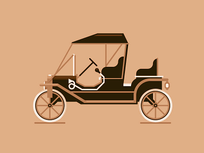 Ford Model T antique art car design flat illustration orange retro sepia vector vintage