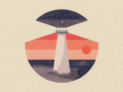 Lighthouse art design flat illustration light lighthouse ocean summer sunset texture vector vintage