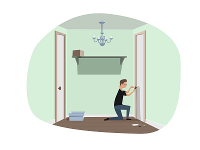 Lockpicking apartment art design flat glasses illustration lock lockout man vector