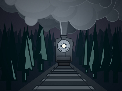 Spooky Train art design flat fog illustration night poster smoke spooky tracks train vector