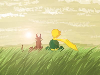 The Little Prince & the Fox art design digital field fox illustration nature paint prince vector