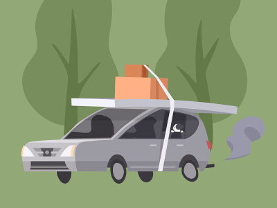 Moving boxes car cardboard dog forest illustration moving nissan trees