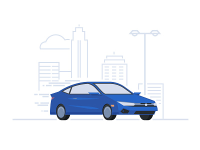 Civic Coupe blue car city coupe gray honda civic illustration line art urban vector