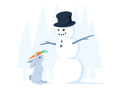 Sharing with a Snowman blue carrot christmas december giving rabbit snow snowball snowman winter