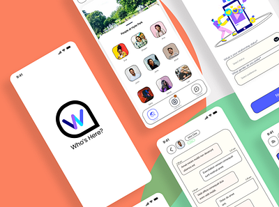 Who's Here - Location Sharing Social Media app branding design illustration ui webdesign