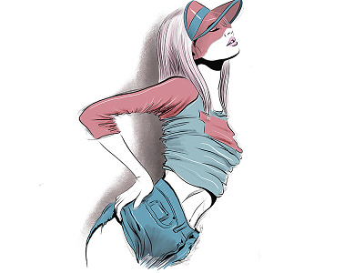 Girl in a pink cap art denim fashion fashion illustration girl illustration sketch