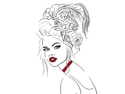 Red Lips Fashion Portrait accessories art beauty fashion fashion illustration flowers girl hair illustration red lips sketch