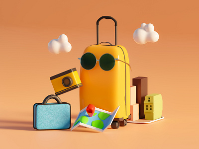 Travel composition 3d b3d bender branding design graphic design illustration logo travel typography ui ux vector