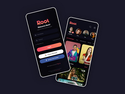 Root social media challenging app 3d animation app branding challenge dark mode design figma graphic design illustration logo mobile motion graphics social media typography ui ux vector xd