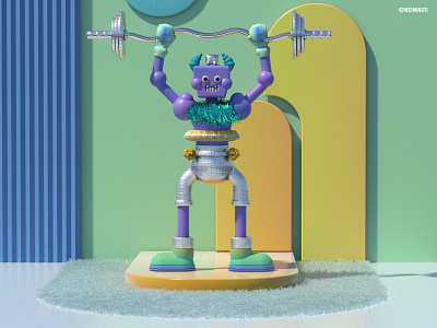 Weightlifting monster 3d art c4d illustration monster