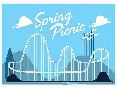 Spring Picnic analogous blue flag illustration t shirt design roller coaster six flags vector work in progress