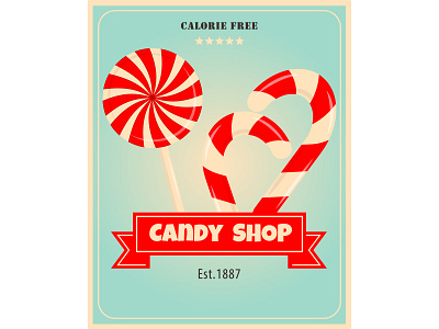 Candy shop vintage advertising poster. banner candy christmas design dessert illustration logo poster retro sweet vintage