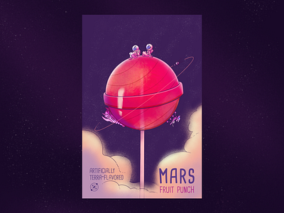 Mars Pop astronauts candy fruit illustration lolipop mars planet poster space stars universe