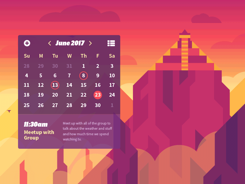 Calendar Desktop Web App animation app calendar color illustration motion summer ui ux wallpaper web