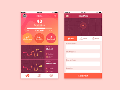Day 41 Workout App app biking color dots ios map path run warm workout