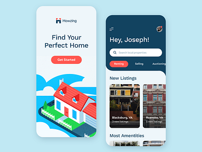 Howzing App Design Concept branding color daily ui house housing illustration ios isometric minimalistic mobile rent renting ui ux