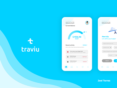 Traviu | Your Travel Budget at your Fingertips! blue branding budget app interface travel app ui