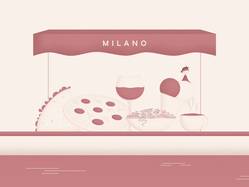 Girl on interrail - Milano 2d animate animation character animation design food girl hot chocolate ice cream milano motion design pasta pizza wine