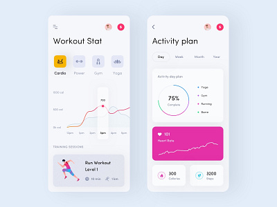 Fitness app activity app calories app cardio clean fitness fitness app gym interface ios mobile app running sport sport app statistics stats training ui workout yoga
