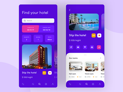 Booking the room airbnb apartment booking gradient home home rent hotel ios location mobile mobile app navigation ordering purple real estate rent room rent search ui ux