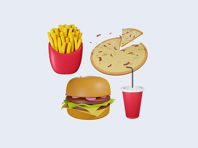 3D Modeling Junk Food 3d asset branding burger design food graphic design illustration ilustra junk food minimalist modeling pizza