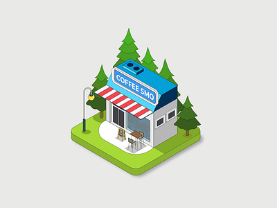 coffee shop "smo" illustration isometric