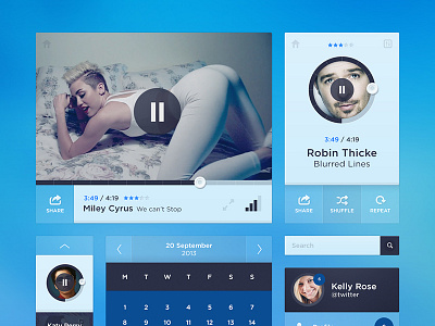 UI Kit - Blue button clean design flat interface kit navigation search site ui video web