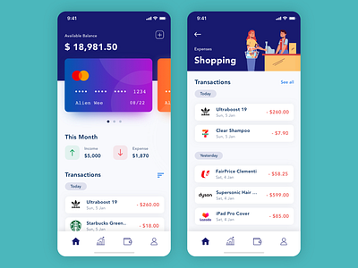 Banking App Design Concept app app design bank bank app bank card banking finance illustration ios money purchase shopping transaction ui uiux ux wallet