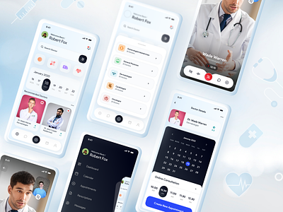UI design of a doctor's appointment 3d animation app branding design doctor appointment graphic design healthcare icon illustration kit8 logo medical app motion graphics ui ui8 ux vector