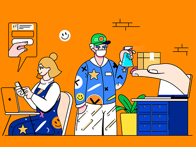 Virtual interactions & online shopping. amazon animation app branding corona covid 19 delivery design dhl icon illustration lockdown message online interaction pandemic shopping ui ui8 ux vector