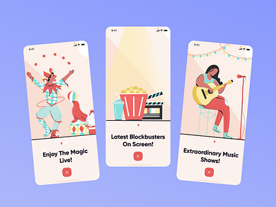 Onboarding screens 3d animation app branding concert design event galaxy graphic design halolab icon illustration logo movie music onboarding ui ui8 ux vector