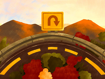 Pivoting Programs autumn blog fall illustration mountain nonprofit pivot procreate procreateapp road sign street u turn