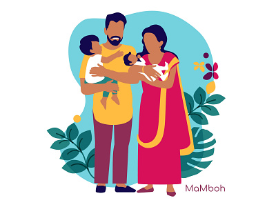 Indian family with children 2d children family flat illustration illustrations indian vector vectors