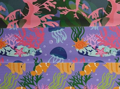 Coral reef seamless pattern bundle design fabric flat graphic illustration ocean pattern print seahorses seamless vector