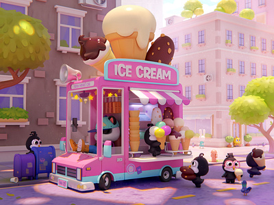 ice cream car 3d app illustration