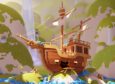 Lost ship 3d app illustration