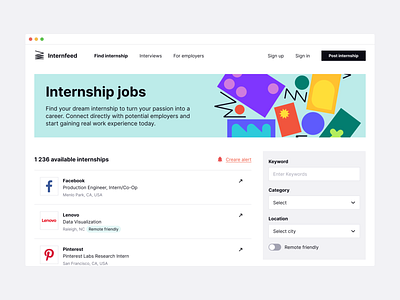 Internfeed app design illustration interface intern internship logo minimal typography ui ux web website