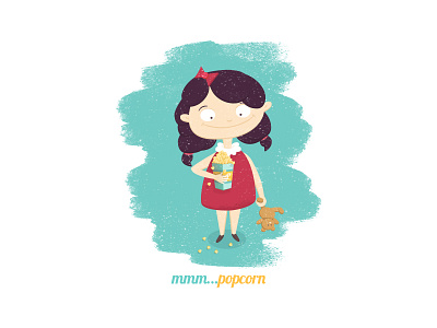 mmm...popcorn girl illustration popcorn teddy bear