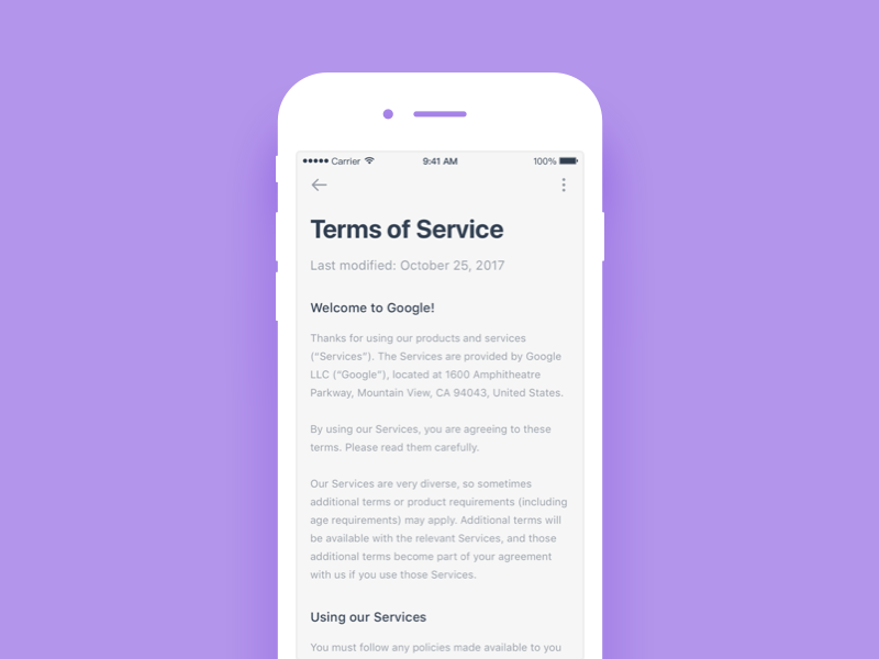 Daily UI 67 Term of service article terms of service ui mobile dailyui