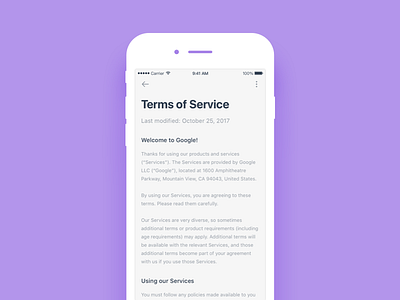 Daily UI 67 Term of service article dailyui mobile terms of service ui