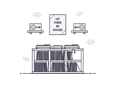 DJ home setup design dj minimal mixer records setup speakers turntables vector vinyl